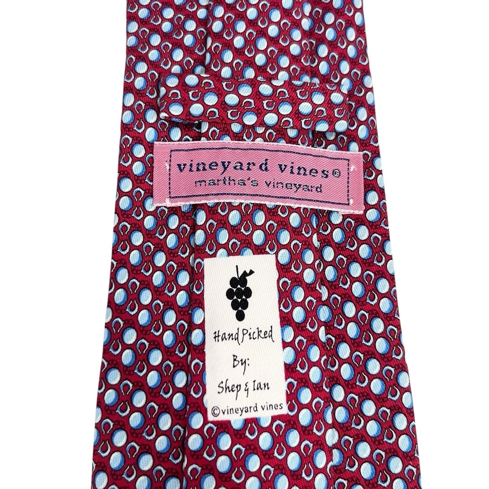 Vineyard Vines Men's Tie Ball & Chain Red/Blue Satin Silk 3.5" (W) 59.5" (L) guc